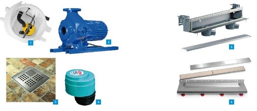 1 Die AmaDrainerBox war eine der Neuheiten, die KSB auf der ISH in Frankfurt präsentierte.2 Die Abwasserpumpen der Baureihe Amarex/KRT mit IE3-Sparmotoren entsprechen den neuen europäischen Wirkungsgradbestimmungen.3 Eine bodengleiche, individuell verflieste Dusche wirkt mit einem Designrost von Lux Elements exklusiver.4 Das Belüfter-Sortiment von ­Mc­Alpine ermöglicht gemäß Richtlinie 12 380 neben zwingender Hauptlüftung über das Dach die Nebenlüftung am Einsatzort.5 Die Tersowall von Mepa wird jetzt in vier unterschiedlichen Längen angeboten, auch mit einem integrierten Doppelabfluss.6 Die Duschrinne ist in ein Ablaufmodul eingeprägt, die wendbare Abdeckung lässt unterschiedliche Gestaltungsoptionen zu.