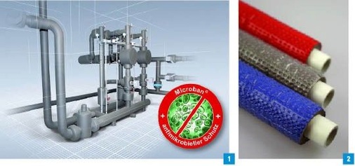 1 SH/Armaflex mit Microban-Ausrüstung: ein Dämmstoff, der Schutz vor Bakterien und Schimmelpilzbefall bietet.2 Die geprägte PE-Schutzschicht macht die Hewing Rohrdämmung für die Baustelle widerstandsfähig.