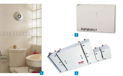 1 Die patentierte Irisblende beim neuen Ablüfter Icon Eco von Airflow verhindert ­ungewollten Durchzug und ­Wärmeverluste.2 Fünf Funktionen – ­Heizen, Kühlen, Lüften, Luftreinigung, Be- und Entfeuchtung – übernimmt das dezentrale Lüftungs­gerät von Air-On.3 Modularer Aufbau und Klickverbindungen machen die Montage der Gerätelinie ­Easyair flat von Al-Ko schnell und einfach.
