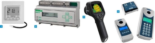 1 FITnp ist eine nicht programmierbare Variante des Einzelraumreglers FIT von Eberle ­Controls.2 Der Eismelder EM 524 90 von Eberle Controls vereinigt zwei Regler in einem Gerät. Damit ­können zwei Zonen für Dach­rinnen- und Freiflächenheizun­gen unabhängig voneinander ­gesteuert werden.3 Machen Wärme sichtbar: die Kameras der Flir-Ebx-Serie.4 Die Photometer DIT-L und DIT-M von Grundfos werden zur Messung der Konzentration ­verschiedener Parameter im Wasser verwendet.