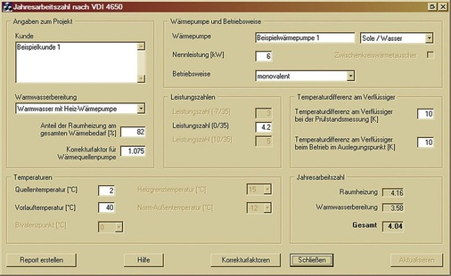 6 Berechnung der Jahresarbeitszahl einer Sole/Wasser-Wärmepumpe mit dem VDI-4650-Rechner.