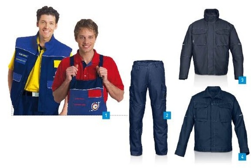 1 Als Basics bietet Boco Shirts in verschiedenen Ausführungen, Schnitten und Farben an.2 Die Bundhose New Haven aus dem neuen DBL-Programm Mascot Industry.3 Die atmungsaktive und wasserabweisende Pilotjacke Columbus hat ein Futter aus Stepp und gestepptem Fleece.4 Die Bundjacke Tulsa hat als Besonderheiten eine Wetterschutzleiste über dem Reißverschluss sowie Reflexeffekte an den Ärmeln.