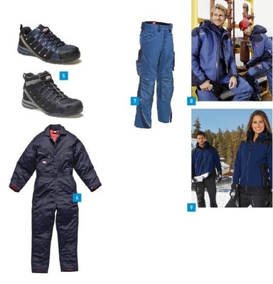 5 Den Sicherheitsstiefel Arno S3 von Dickies gibt es auch als Halbschuh Super Safety Tiber S3.6 Warmer Begleiter bei Wind und Wetter: Gefütterter Winteroverall von Dickies Workwear7 Die Bundhose Motion von Engelbert Strauss gibt es als Sommer- und Winterversion.8 Die Goretex-Funktionsjacke besteht aus 100% Polyester und ist bei 60°C waschbar.9 Die neue 3 in 1-Funktionsjacke kombiniert zwei vollwertige Jacken zu einer wetterfesten Variante.
