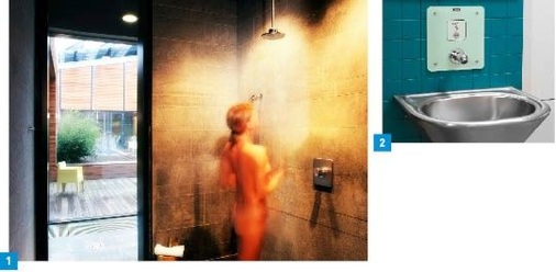 1 Bei der Auswahl der Duscharmaturentechnik muss im öffentlichen Bereich laut DIN 18195 von einer hohen Belastung durch nicht drückendes Wasser ausgegangen werden.2 Der Gefahr von Vandalismus begegnet man im öffentlichen Bereich mit robusten Materialien wie Edelstahl, diebstahlgeschützten Befestigungen und bruchsicheren Spiegeln.