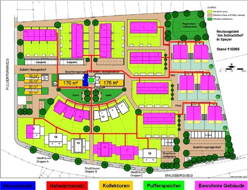 Lageplan der Feldanlage Speyer — Solare Nahwärme „Alter Schlachthof“.