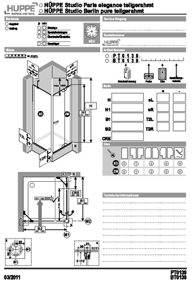 Dieses Maßblatt verdeutlicht, welche Maße für die Bestellung einer teilgerahmten Glasduschabtrennung aus der Serie Hüppe Studio Berlin pure oder Studio Paris elegance genommen werden müssen.