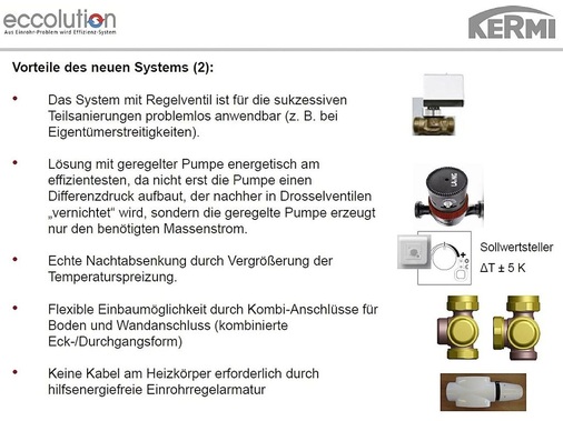 Durch die Eccolution-Regelung lässt sich eine Einrohrheizung fit machen für Brennwerttechnik, Fernwärme oder Wärmepumpe.