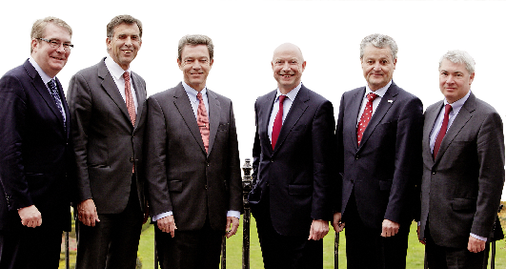 Zuversichtliche VDS-Spitze (v.l.): Geschäftsführer Jens Wischmann, Hartmut Dalheimer, Dr. Rolf-Eugen König, Andreas Dornbracht, Manfred Stather und Joachim Löw.