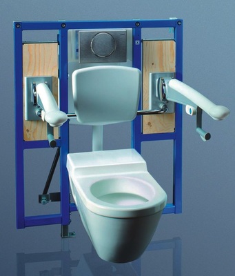 Das Duofix-Wand-WC-Element mit integrierter Befestigungsmöglichkeit für Stütz- und Haltegriffe.