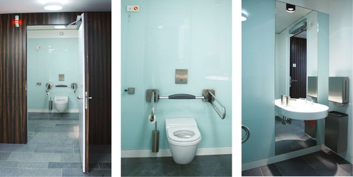 Ansprechende Gestaltung entstigmatisiert barrierefreie Sanitärräume am Beispiel des Science Center Otto Bock in Berlin.