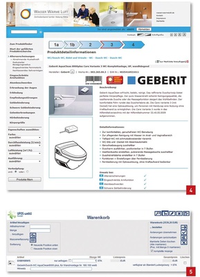 Bild 4: Letzter Schritt der Recherche – der Farbdrucker am PC-Arbeitsplatz exportiert den individuellen Katalog.Bild 5: Preisanfrage und Bestellung der Barrierefrei-Artikel sind derzeit bei den Großhandelshäusern Elmer, Lotter sowie Wiedemann möglich.