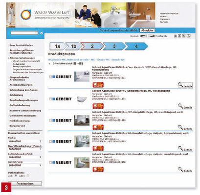 Bild 3: Zahlreiche Barrierefrei-Produkte werden vorgeschlagen, die der Badplaner für seinen Kunden in einer Merkliste selektiert.