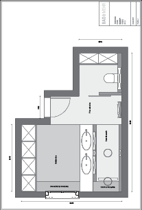 Der Grundriss verdeutlicht die Gliederung des Raumes in drei funktionale „Räume“, die über eine Art Flur miteinander verbunden sind.