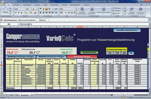 Das Programm Vario Q Calc ermittelt für jeden Heizkörper die ­optimale Wassermenge und das benötigte Thermostatventil. Dann werden die Vario Q-Thermostatventile montiert und einreguliert.