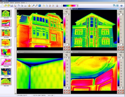 Nicht nur bunte Bildchen: Thermogramme müssen mithilfe spezieller Programme ausgewertet, von Fachleuten beurteilt und interpretiert werden. - © InfraTec
