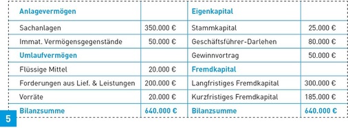 Bei der Bilanzrechnung ohne Factoring sorgen hohe Außenstände für eine hohe Bilanzsumme. Die Eigenkapitalquote ist 24,2 %.