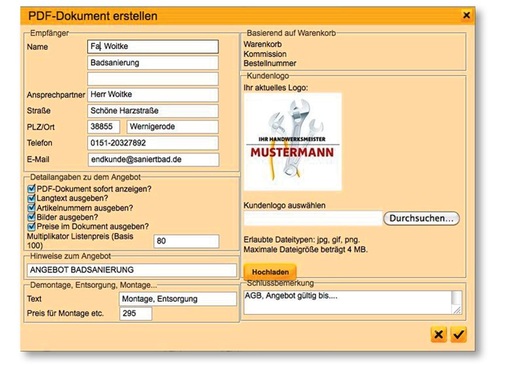 Einen eigenen Katalog erstellen: Per Drag & Drop werden die Produkte zusammengestellt und als PDF ausgegeben. Auf Wunsch kann auch das eigene Firmenlogo eingebaut werden, um den Katalog zu individualisieren.