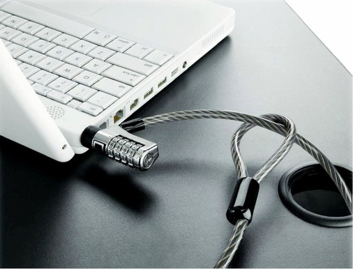 Auch so kann IT-Security aussehen: Ein Schloss am Notebook/PC beugt unterwegs oder auf Messen Hardware-Diebstahl vor.