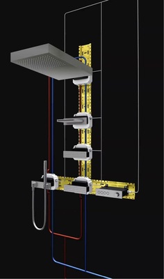 Die ATT Systemarchi­tektur mit Verrohrung und Verkabelung hier als Vertical Shower ­ermöglicht „Duschen mit allen Sinnen“.