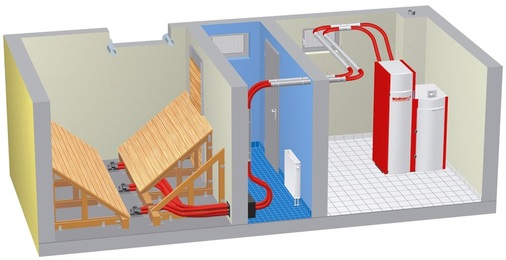 Das klassische Schrägbodenlager wird durch das Vakuum-Saugsystem auch bei ­Abstand zum Wärmeerzeuger nutzbar.