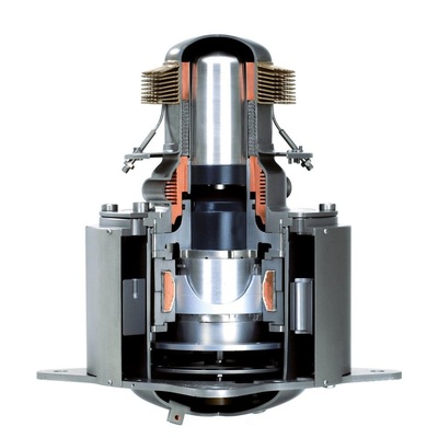 Freikolben-Stirlingmotor von Viessmann mit 1 kWel und 6kWth Leistung. Vertreter der Energiewirtschaft halten diese elektrische Leistung für Einfamilienhäuser für zu groß.
