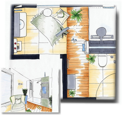 Die Absolventen hatten im Rahmen der Ausbildung interessante ­Herausforderungen zu bewältigen. So plante Angela Haas das hier auf dem Bild zu sehende „Bad der Kanzlerin“. Hier hätte sich Angela Merkel sicher wohl gefühlt.