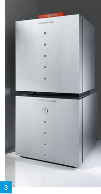 Liegende Speicher-Wasser­erwärmer ermöglichen die platzsparende Aufstellung ­unterhalb des Kessels.