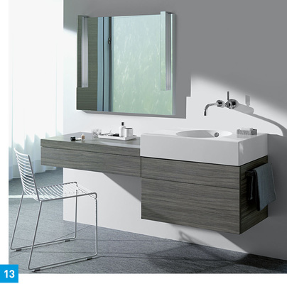 Schminkplatz und Waschtisch von Alape verschmelzen zu einer Einheit.