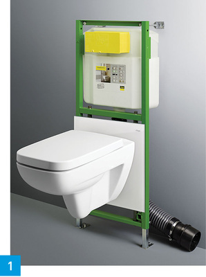 WC-Element Viega Eco Plus-WC-Element (Viega): Die Systemeinheit ermöglicht eine stromlose, vom Anwender per Knopfdruck auszulösende Sitzhöheneinstellung im Bereich von 41 bis 49cm, sodass diese Toilette für unterschiedliche Nutzer passt. Alle gängigen WC-Keramiken sind kombinierbar. Der integrierte Spülkasten kann klassisch oder per Infrarot automatisch nach jeder Nutzung ausgelöst werden.