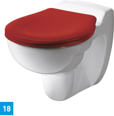 WC Kind (Keramag): Das WC lässt sich in verschiedenen Sitzhöhen montieren. Der Sitz in wählbaren Leuchtfarben hat eine integrierte Griff- und Stützfunktion und kann daher schon von den Kleinsten allein genutzt werden. Durch gleiche Anschlussmaße wie ein Standard-WC lässt es sich gegen ein Erwachsenen-WC tauschen.