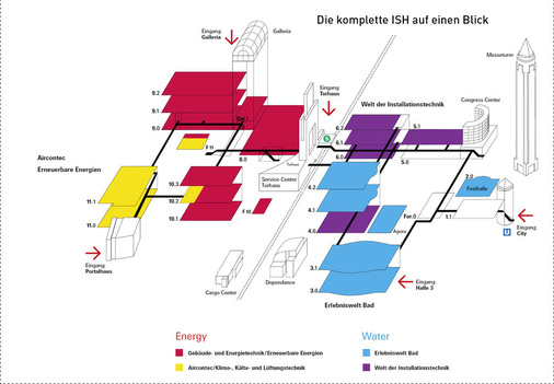 Erstmals wird für den Bereich Haus- und Gebäudeautomation, Energiemanagement, Mess-, Prüf- und Regelungstechnik die Halle 10.3 als zusätzliche Fläche in Betrieb genommen und der Bereich Klima-, Kälte- und Lüftungstechnik in die Halle 10.2 ausgeweitet.