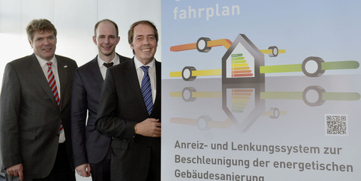 Präsentierten die VdZ-Initiative Gebäudesanierungs­fahrplan (v.l.): Frank Ebisch, Bereichsleiter Kommuni­kation ZVSHK, Dr. Michael Herma, VdZ-Geschäftsführer, und Hermann W. Brennecke, VdZ-Präsident.