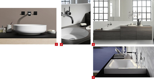 1 Sondo von Alape ist als Aufsatz- und ­Unterbaubecken aus 3 mm ­glasiertem Stahl erhältlich.2 Minimalistischer Unterbau: Mit Unisono und Metaphor ergänzt Alape sein Portfolio an unterbaufähigen Becken.3 Mit dem Möbelsystem Asystem Init bietet Alape vielfältige Lösungen zur Gestaltung von Waschplätzen.4 BetteLux: Badobjekte aus Stahl-Email im Fluss.