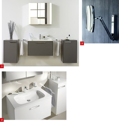 1 Royal 60 ist ein Badeinrichtungsprogramm mit klarer Formensprache.<br />2 Royal Universe: trendbewusstes Möbel- und Waschtischsortiment von Keuco. <br />3 iLook-move: perfekter Begleiter für die Schönheitspflege.