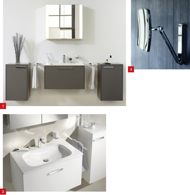 1 Royal 60 ist ein Badeinrichtungsprogramm mit klarer Formensprache.2 Royal Universe: trendbewusstes Möbel- und Waschtischsortiment von Keuco. 3 iLook-move: perfekter Begleiter für die Schönheitspflege.
