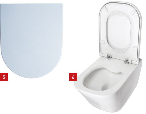 5 Pressalit will mit raffinierten Punktmustern Farbe ins Badezimmer bringen.6 Square von Roca.