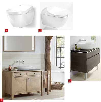 1 ViClean Ultimate, die Co-Produktion eines Dusch-WCs von Villeroy & Boch und Toto.2 ViClean Leaf, die Co-Produktion eines Dusch-WCs von Villeroy & Boch und einem koreanischen Hersteller, ist der Kontur eines Blattes nach­empfunden.3 True Oak – der Name ist Programm.4 Möbelkollektion Legato – in jeder Stilwelt zuhause.