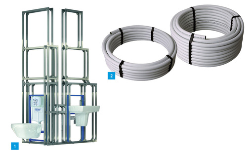 1 Das Grohe Rapid Pro-Baukastensystem eignet sich zur Fertigung von Modulen für alle Bausituationen in jeder Größe, Höhe und Form.2 Die Rollenlängen mit kleinem Innendurchmesser von Henco sind sowohl in Standard als in RIXc-Mehrschichtverbundrohr in Durchmesser 16 erhältlich.