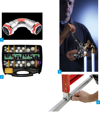 1 Im Pressfittingsortiment SudoPress bietet Seppelfricke neben Edelstahl und Kupfer jetzt auch Fittings aus C-Stahl mit V-Kontur an.2 Die wiederverwendbaren Abdrückkappen von Seppelfricke ermöglichen das Verschließen von metallenen Rohrleitungen in den Nennweiten 15 bis 28 mm ohne Werkzeugeinsatz und ohne Verbrauch von Fittings.3 Mit dem neuen Fitting-Sortiment entsprechen Teceflex und Tecelogo heute schon den abgesenkten Bleigrenzwerten der Trinkwasserverordnung.4 Weg mit dem Schraubenzieher, her mit dem Clipverschluss! Durch einen versenkbaren Exzenterhebel wurde der Teceprofil-Modulfuß ­optimiert.