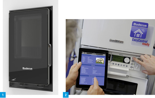 1 Die Doppelverglasung der neuen Heizeinsätze verhindert, dass zu viel Wärme an den Wohnraum abgegeben wird. 2 Mit den neuen Buderus-Apps können Handwerkspartner ihre Kunden vor Ort oder auf der Baustelle jetzt optimal beraten, Fragen direkt beantworten und Angebote erstellen.