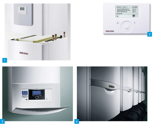 1 Verbesserte Effizienz, modernes Design und mehr Installationsfreundlichkeit zeichnet die weiterentwickelte WPC-Serie aus.2 Bedienteil des Wärmepumpenmanagers WPM 3 von Stiebel ­Eltron. Im 2. Halbjahr wird damit auch eine Schnittstelle zu KNX verfügbar sein.3 Vaillant hat neue wandhängende Gas-Brennwertgeräte Ecotec plus mit Leistungen von 3,2 bis 31 kW präsentiert.4 Für die größeren Ecotec plus-Geräte hat Vaillant ein eigenständiges Produktkonzept umgesetzt, das den speziellen Bedingungen der Einsatzorte entspricht.