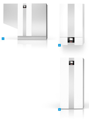 1 Den Start bei der Markteinführung der neuen Gas-Brennwertgeräte von Wolf Heiztechnik macht der MGK-2 mit Leistungen von 390 bis 630 kW.2 Das Design der Brennwertgeräte ist aus einem Guss, wie der wand­hängende GCB-2 für den Leistungsbereich von 14 bis 28 kW zeigt.3 Die Reduktion des Strombedarfs erzielt der Öl-Brennwertkessel TOB unter anderem durch eine Ölpumpe mit geregeltem EC-Motor. Auch die ­Ölvorwärmung ist überflüssig.