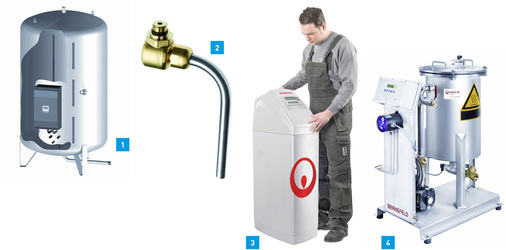 1 Der Pufferspeicher ThermoOne MF von AltmayerBTD mit integrierter Trinkwasserstation.2 Für die Entnahme von Trinkwasserproben hat Beulco ein neues Probenahmeventil im Produktportfolio.3 Die Enthärtungsanlage BerkeSoft mini von Berkefeld arbeitet nach dem Ionenaustauschverfahren und eignet sich für Ein- und Zweifamilien­häuser sowie Gewerbeobjekte.4 Der BerkeSelect 2035 maxi von Berkefeld sorgt für verbesserten ­ Wärmeübergang durch Entsalzung oder Enthärtung und Feinstfiltration des Heizungswassers.