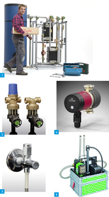 1 Zum Schutz vor Legionellen in der Wohnungswirtschaft sowie Klinik- und Pflegeeinrichtungen zeigte Danfoss Systeme für die zentrale Trinkwassererwärmung mit integrierter thermischer Desinfektion.2 Der JRG CleanLine-Filter von Georg Fischer ist in den Dimensionen DN 25 und DN 32 mit und ohne Druckreduzierventil lieferbar.3 Das Probeentnahme-Eckventil von Georg Fischer dient zur Entnahme der Wasserproben für die chemischen und mikrobiologischen Analysen gemäß den einschlägigen Richtlinien.4 Die Warmwasser-Zirkulationspumpe Comfort UPS 15-14 PM von Grundfos kommt mit einer Energieaufnahme von 2,3W aus.5 Die mobile Dosieranlage Mobidos von Grünbeck wird bei einer erforderlichen Spülung und Desinfektion der Trinkwasserinstallation zur Anlagendesinfektion eingesetzt.