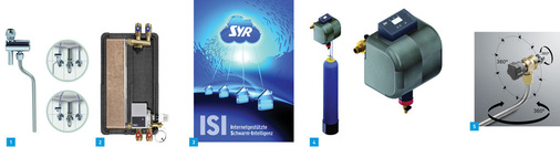 1 Die Familie der Kemper-Probenahmeventile hat mit dem Ventil Figur 188 Zuwachs bekommen.2 Die Orkli-Frischwasserstation ist so konzipiert, dass eine Zirkulationspumpe zwischen oberem und unterem Hydraulikblock angebracht werden kann.3 Über eine ausgeklügelte, webbasierte Software kommunizieren die im Syr-Leckageschutzsystem eingesetzten ISI-Module (internetgestützte Schwarm-Intelligenz) via Internet miteinander und erkennen alle Arten von ­Leckagen.4 Das Herzstück des Syr-Heizungsvollautomaten bildet ein Leckageschutz mit Connect-Funktion. Diese integrierte Absicherung bietet Sicherheit vor Wasser- und Folgeschäden. Die Füllkartuschen können in verschiedenen Größen zusätzlich erworben werden.5 Betätigungseinheit und Auslaufrohr des Viega-­Easytop-Probenahmeventils sind jeweils um 360º drehbar. Das erlaubt die Probenahme auch unter schwierigen Installationsbedingungen.