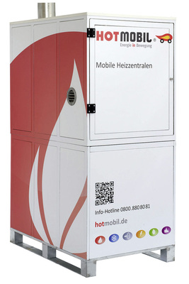 Die Hotbox MKH 60 von Hotmobil mit 55 kW Leistug hat die Grundmaße einer Europalette. Das erleichtert den Versand und sorgt für eine schnelle Einsatzfähigkeit im Notfall.