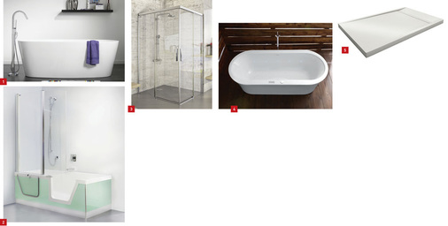 1 Schwung im Badezimmer mit Badewanne Icon in der Variante Oval von Coram.<br />2 Freie Auswahl: Baden oder Duschen mit Step-in Pure von Duscholux.<br />3 Variantenreich: teilgerahmte Duschwandserie Bella Vita 3.<br />4 Prickelnder Badespaß: Prime-line Sparkling mit flüsterleisem Air-System und Farblicht­wechsler.<br />5 Die Entwässerung bei der Duscholux-Duschwanne Fjord erfolgt über eine schmale Rinne in Wannenbreite.