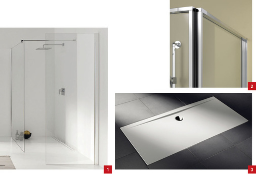 1 Transparente Dusch­lösung S500Plus für das mittlere Preissegment von Koralle.2 Designer-Duschserie für das mittlere Preissegment: S550 by Antonio Citterio.3 Drei Varianten in insgesamt 32 Größen: umfangreiche, superflache Duschwannenserie T700 aus Acryl.