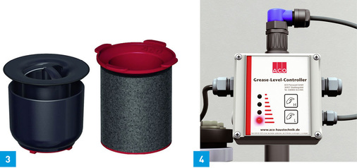 3 Die zweiteilige Brandschutzlösung für die ACO-Bodenabläufe Easyflow besteht aus einem Brandschutz-Geruchsverschluss und einer separaten Brandschutz-Kartusche.4 Mit dem GSM-Modul von ACO Haustechnik lässt sich die Kontrolle und Wartung von Fettabscheidern, Abwasserhebeanlagen, Rückstauverschlüssen und Anlagen der Verfahrenstechnik vereinfachen.