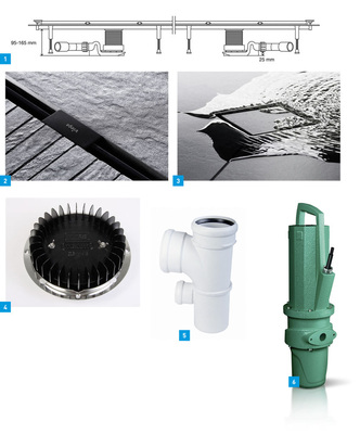 1 Werden zwei Advantix-Vario-Duschrinnen von Viega miteinander kombiniert, verfügt jede über einen eigenen selbstreinigenden Ablauf. Die Ablaufleistung verdoppelt sich auf 0,8 bis 1,6 l.2 Neue Farbpalette bei den Stegrosten und Abdeckkappen der Duschrinne Advantix Vario: Weiß und Schwarz ergänzen jetzt die bekannten Varianten in Edelstahl matt und glänzend.3 Bodengleiche Duschen sind barrierefrei und als durchgehend geflieste Fläche ein wichtiges Gestaltungselement. Einheitlich wird der Boden mit dem neuen Viega-Aufsatz für alle Advantix-Badabläufe.4 Zur ISH 2013 hat Wavin sieben neue QuickStream-Dachabläufe aus Edelstahl ins Lieferprogramm aufgenommen.5 Zwei neue Doppelabzweige ergänzen das Lieferprogramm des Wavin-AS-Hausabflussrohrsystems für den Objektbereich.6 Wilo-Axum Pro ist speziell für die Druckentwässerung von häuslichem Abwasser entwickelt worden.
